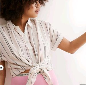 New with tag korean Striped Tie-Front Shirt