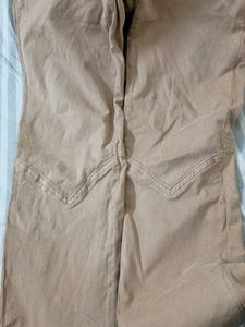 (30 Waist) Beige Denim/Cotton Blend With Side Slit