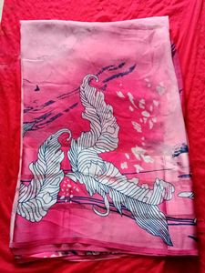 Pink Feather Floral Print Saree