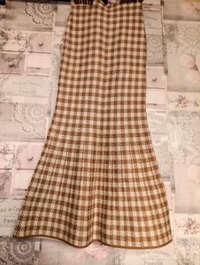 Woolen Brown Checked Midi Skirt