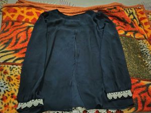 Navy Crochet Long Sleeve Top