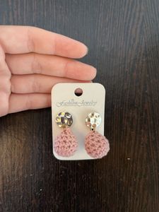 Pink Knit Drop Earrings