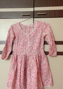 Pink And White Floral Print Pure Cotton Peplum Top