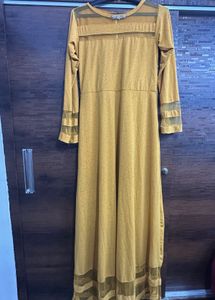 Mustard Sheer Panel Maxi Dress