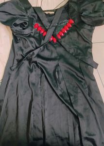 Puff sleeves Black Dress With criss-Cross Tie-up A