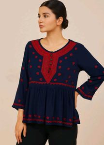 Embroidered Navy Blue Top