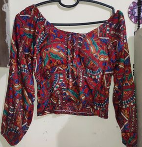 jaipuri print, red crop top