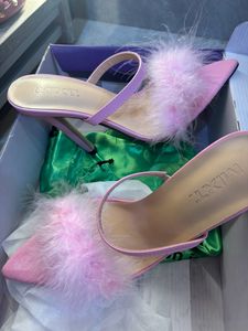 Pink Pointed Fur Toe Heels
