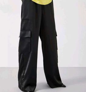 Zara Black Satin Cargo Pants