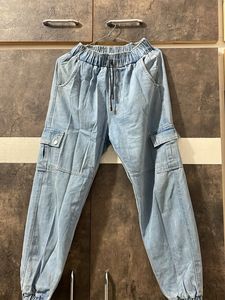 Light Wash Denim Cargo Joggers