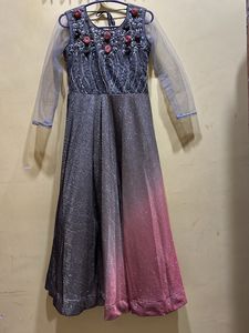 Grey Shimmer Party wear Long Frock Size L