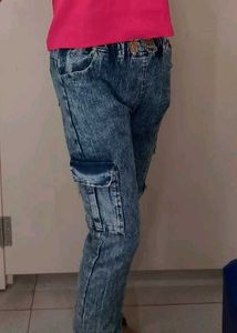 wash blue jeans cargo joggers pants