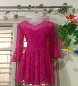 Pink Lace Fit & Flare Dress