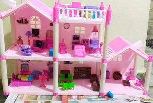 Pink Dollhouse with Furniture