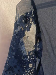 Elegant Navy Blue Lace Sleeve Top