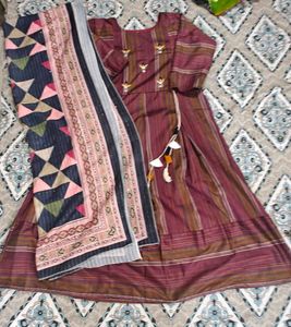 Striped Anarkali Suit with Dupatta