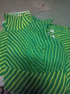 Green &amp; Yellow Leheriya Saree