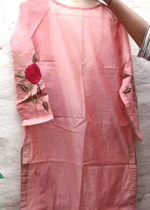 Sheer Pink Embroidered Long Shrug💗💗