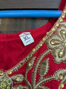 Red Embroidered Anarkali Kurta Set