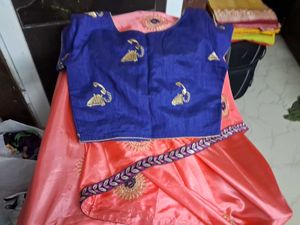 New Unique BabyPink &amp; BlueBorder SilSaree withBlou