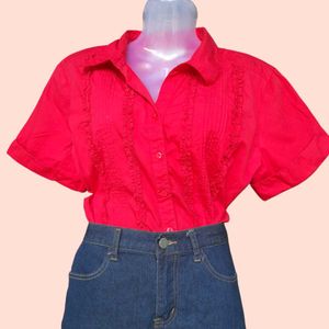 Vintage Red Ruffle Blouse
