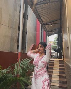 Elegant White &Pink Embroidered Kurta and pant set