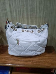 YSL White Quilted Leather Bucket Bag