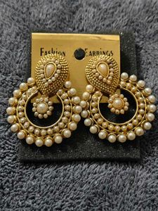 Traditional Gold-Plated Pearl Hoop Earrings