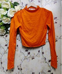 Zara Orange Mock Neck Top
