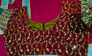 Olive Green Floral Embellished Saree