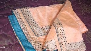 Peach and Blue Indian Dress Fabric