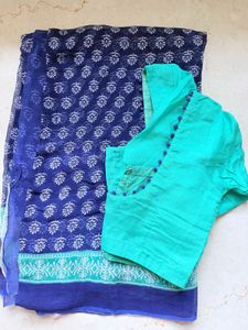 Unused Pure Chiffon Block Print Saree