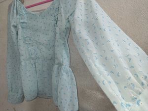 Light Blue Floral Ruffle Blouse
