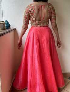 Elegant Silk-Blend Pink Lehenga &amp; Designer Bac