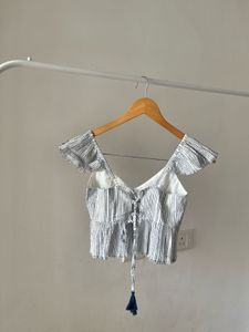 Mango off White Printed Top w Open Back Details