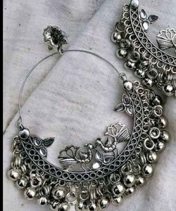 Boho Silver Jhumka Earrings