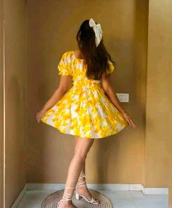 Women Cute Yellow White Frock
