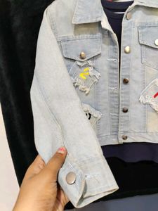 Stylish Denim Jacket With Crop Top