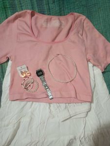 Pink Colour, Deep Neck Crop Top.