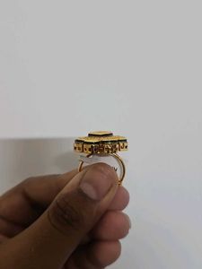 Statement Real Polki Ring with Brown Nag &amp; Tag