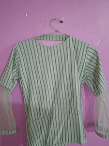 Striped Top with Mesh Sleeves