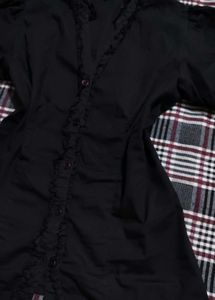 Midnight Ruffle Charm – Black Fitted Shirt