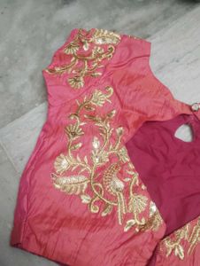 Pink Embroidered Readymade Saree Blouse