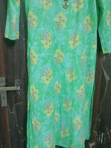 Mint Green Pure Cotton Kurti Trendy Design Floral