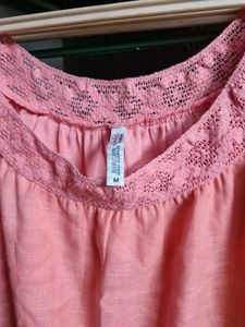 Peach Lace Trim Blouse