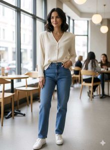 Vintage"Casual Corner"Ivory Chiffon Tunic Blouse