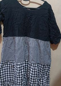 Black And White Cotton Short Dress