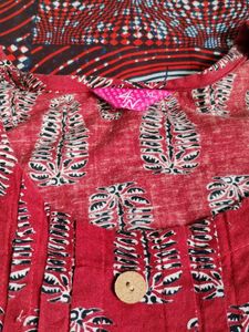 Floral Red Kurti With Black Design