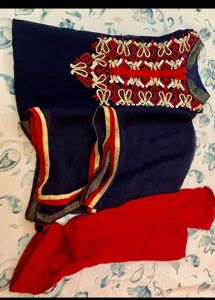 Beautiful Blue Suit With Red Chudidar and Dupatta