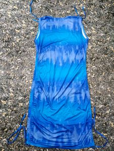 Blue Tie-Dye Ruched Mini Dress